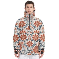 Retro Scandinavian Nordic Flowers Pattern 3 Men s Pullover Zip Ski And Snowboard Waterproof Breathable Jacket by violetheavensky