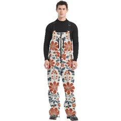 Retro Scandinavian Nordic Flowers Pattern 3 Men s Front Zip Ski And Snowboard Bib Pants by violetheavensky