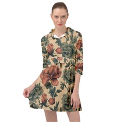 Victorian Beige And Teal Flower Pattern Mini Skater Shirt Dress by violetheavensky