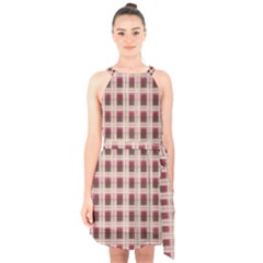 Retro 60s 50s Plaid Pattern 2 Halter Collar Waist Tie Chiffon Dress by violetheavensky