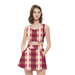 Retro 60s 50s Plaid Pattern 4 Women s Crop Top Pleated Skater Rave Skirt by violetheavensky