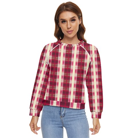 Retro 60s 50s Plaid Pattern 4 Women s Long Sleeve Raglan T-shirt by violetheavensky