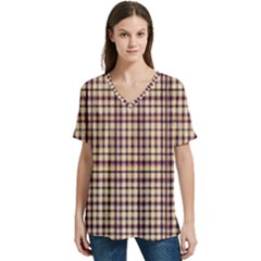 Retro 60s 50s Plaid Pattern 3 V-neck Split Shoulder Casual T-shirt by violetheavensky