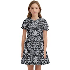Gothic Leaf Pattern 3 Kids  Bow Tie Puff Sleeve Dress by violetheavensky