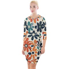 Retro Scandinavian Nordic Flowers Pattern 2 Quarter Sleeve Hood Bodycon Dress by violetheavensky