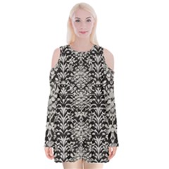 Gothic Leaf Pattern 4 Velvet Long Sleeve Shoulder Cutout Dress by violetheavensky