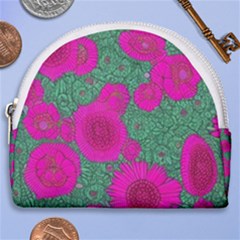 Mid Century Retro Floral 1970s 1960s Pattern 97 Horseshoe Style Canvas Pouch by violetheavensky