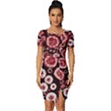 Mid Century Retro Floral 1970s 1960s Pattern 96 Fitted Knot Split End Bodycon Dress View1