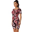 Mid Century Retro Floral 1970s 1960s Pattern 96 Fitted Knot Split End Bodycon Dress View2