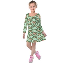 Retro 1880s Flowers Pattern 5 Kids  Long Sleeve Velvet Dress by violetheavensky