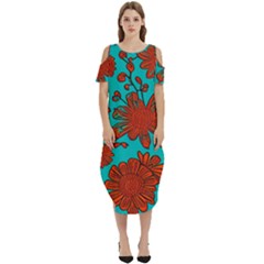 Mid Century Retro Floral 1970s 1960s Pattern 103 Cold Shoulder Loose Fit Dress With Pockets by violetheavensky