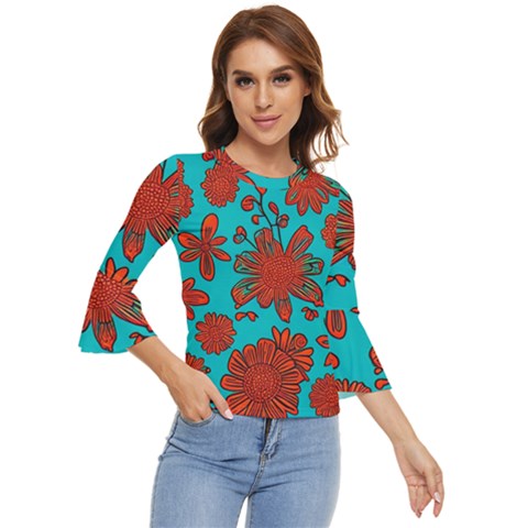 Mid Century Retro Floral 1970s 1960s Pattern 103 Bell Sleeve Top by violetheavensky