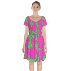 Mid Century Retro Floral 1970s 1960s Pattern 98 Short Sleeve Bardot Dress by violetheavensky