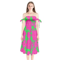 Mid Century Retro Floral 1970s 1960s Pattern 98 Shoulder Tie Bardot Midi Dress by violetheavensky