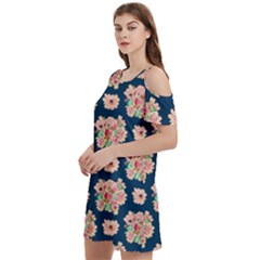 Retro 1880s Flowers Pattern 7 Women s Cold Shoulder Round Neck Mini Dress by violetheavensky