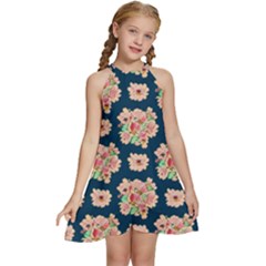 Retro 1880s Flowers Pattern 7 Kids  Halter Collar Waist Tie Chiffon Dress by violetheavensky