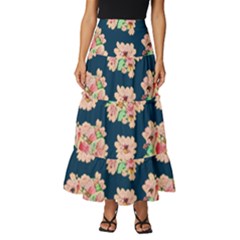 Retro 1880s Flowers Pattern 7 Tiered Ruffle Maxi Skirt by violetheavensky