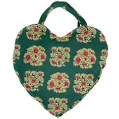 Retro 1880s Flowers Pattern 6 Giant Heart Shaped Tote by violetheavensky