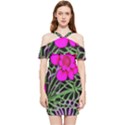 Mid Century Retro Floral 1970s 1960s Pattern 99 Shoulder Frill Bodycon Summer Dress View1