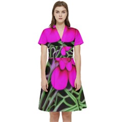 Mid Century Retro Floral 1970s 1960s Pattern 99 Short Sleeve Waist Detail Dress by violetheavensky
