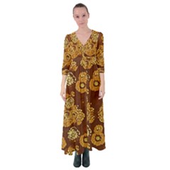 Mid Century Retro Floral 1970s 1960s Pattern 95 Button Up Maxi Dress by violetheavensky