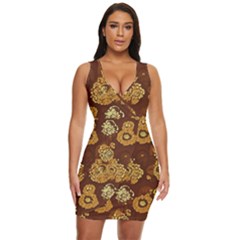 Mid Century Retro Floral 1970s 1960s Pattern 95 Draped Bodycon Dress by violetheavensky