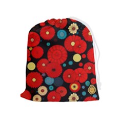 Mid Century Retro Floral 1970s 1960s Pattern 104 Drawstring Pouch (xl) by violetheavensky