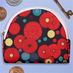 Mid Century Retro Floral 1970s 1960s Pattern 104 Horseshoe Style Canvas Pouch by violetheavensky