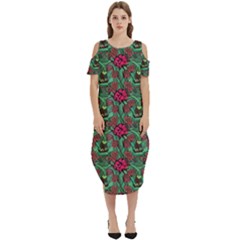 Retro 1880s Flowers Pattern 3 Cold Shoulder Loose Fit Dress With Pockets by violetheavensky