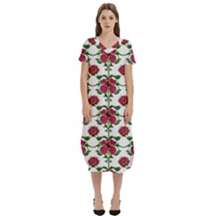 Retro 1880s Flowers Pattern 2 T-shirt Midi Dress With Pockets by violetheavensky