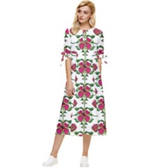 Retro 1880s Flowers Pattern 2 Bow Sleeve Chiffon Midi Dress by violetheavensky