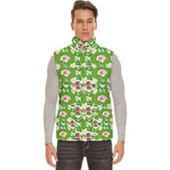 Retro 1880s Flowers Pattern 4 Men s High Neck Button Up Puffer Vest by violetheavensky