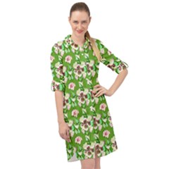 Retro 1880s Flowers Pattern 4 Long Sleeve Mini Shirt Dress by violetheavensky
