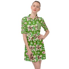 Retro 1880s Flowers Pattern 4 Belted Shirt Dress by violetheavensky