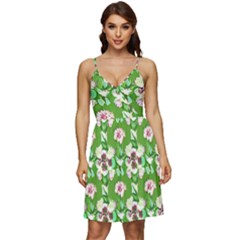Retro 1880s Flowers Pattern 4 V-neck Pocket Summer Dress  by violetheavensky