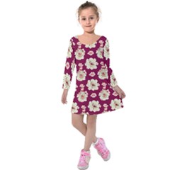 Retro 1880s Flowers Pattern Kids  Long Sleeve Velvet Dress by violetheavensky