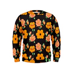 Retro 40s 50s Flowers Pattern Halloween 3 Kids  Sweatshirt by violetheavensky