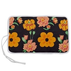 Retro 40s 50s Flowers Pattern Halloween 3 Pen Storage Case (m) by violetheavensky