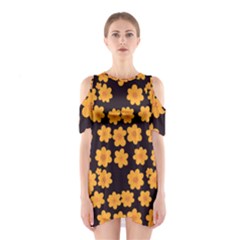 Retro 40s 50s Flowers Pattern Halloween 4 Shoulder Cutout One Piece Dress by violetheavensky