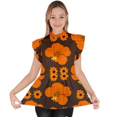 Retro 40s 50s Flowers Pattern Halloween 2 Ruffle Collar Short Sleeve Chiffon Top by violetheavensky