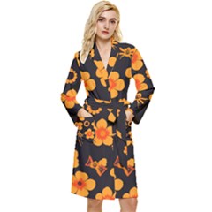 Retro 40s 50s Flowers Pattern Halloween Long Sleeve Velvet Robe by violetheavensky