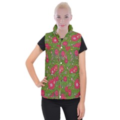 Mid Century Retro Floral 1970s 1960s Pattern 88 Women s Button Up Vest by violetheavensky