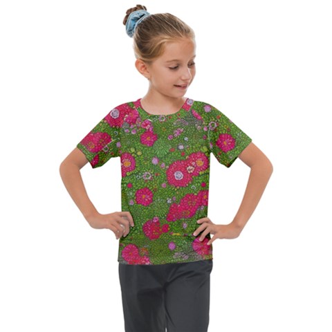 Mid Century Retro Floral 1970s 1960s Pattern 88 Kids  Mesh Piece T-shirt by violetheavensky