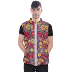 Mid Century Retro Floral 1970s 1960s Pattern 90 Men s Puffer Vest by violetheavensky