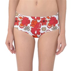 Mid Century Retro Floral 1970s 1960s Pattern 91 Mid-waist Bikini Bottoms by violetheavensky