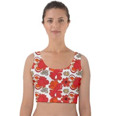 Mid Century Retro Floral 1970s 1960s Pattern 91 Velvet Crop Top by violetheavensky