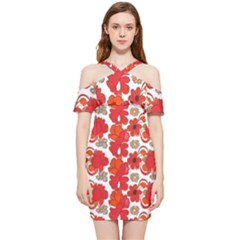 Mid Century Retro Floral 1970s 1960s Pattern 91 Shoulder Frill Bodycon Summer Dress by violetheavensky