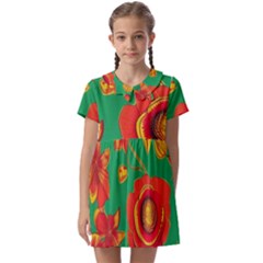 Mid Century Retro Floral 1970s 1960s Pattern 89 Kids  Asymmetric Collar Dress by violetheavensky