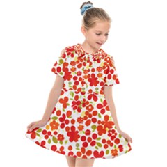 Mid Century Retro Floral 1970s 1960s Pattern 92 Kids  Short Sleeve Shirt Dress by violetheavensky