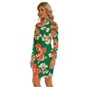 Mid Century Retro Floral 1970s 1960s Pattern 94 Long Sleeve Shirt Collar Bodycon Dress View2